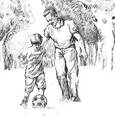 Padre e hijo jugando a football Padre e hijo jugando a football